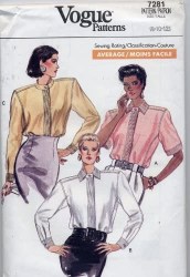 7281 VOGUE PRETTY LOOSE PANEL COLLAR BLOUSE  1988 PATTERN 8-12 uncut